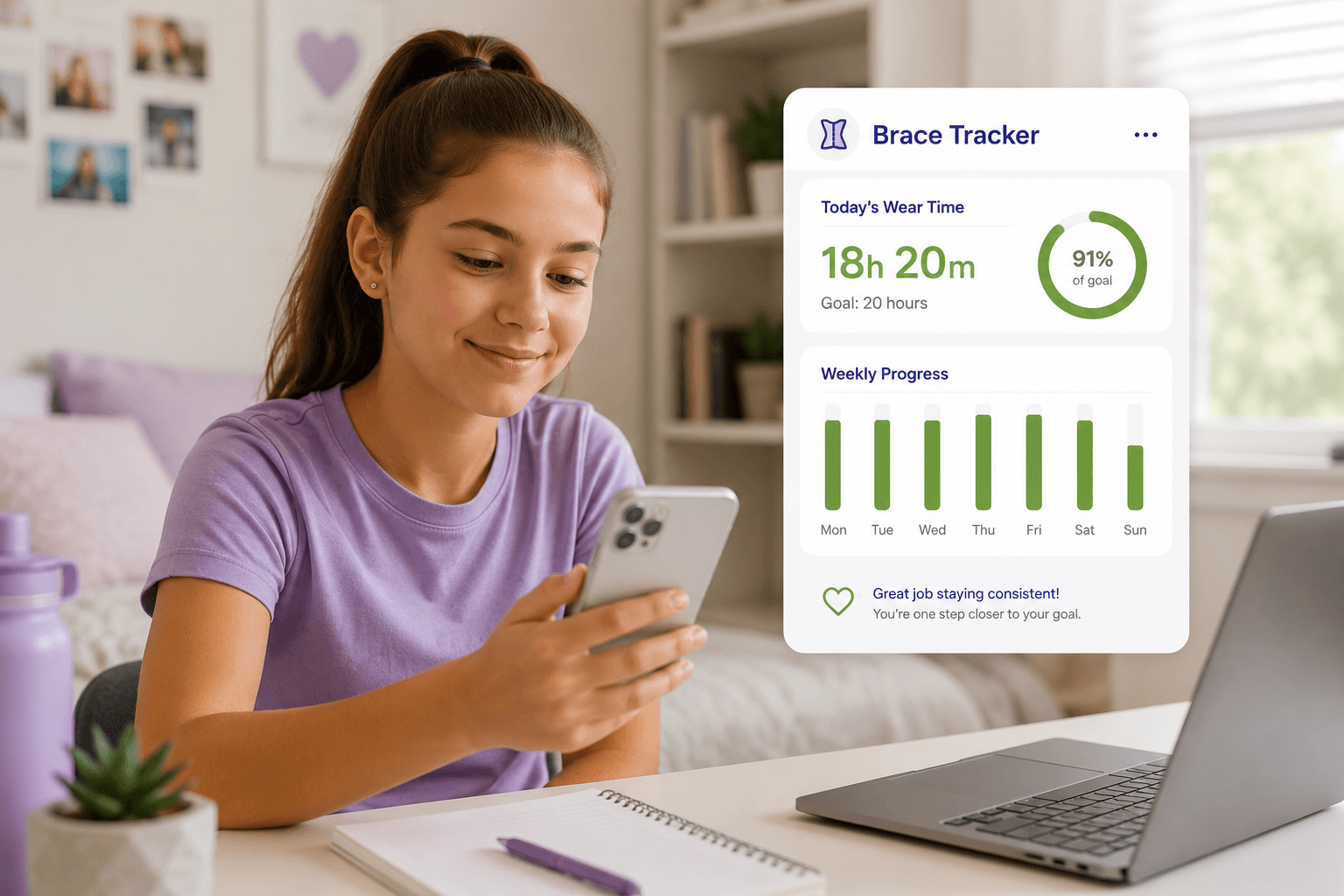 Teen using the ScoliBase brace tracker